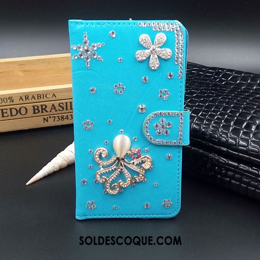 Coque Samsung Galaxy A8 Téléphone Portable Étui En Cuir Bleu Étoile Strass Soldes