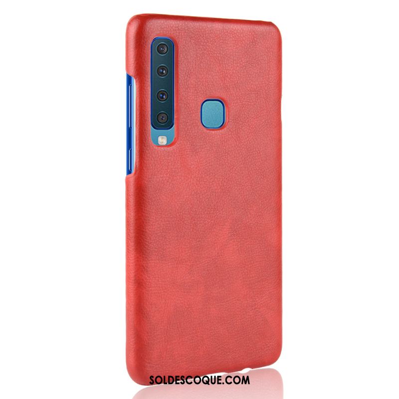 Coque Samsung Galaxy A9 2018 Délavé En Daim Litchi Rouge Étoile Téléphone Portable Housse Pas Cher
