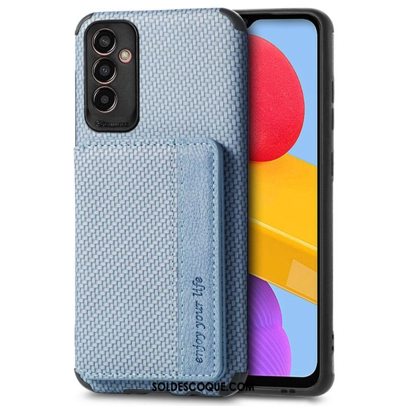 Coque Samsung Galaxy M13 Fibre de Carbone et Portefeuille Magnétique