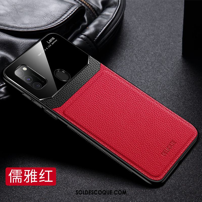 Coque Samsung Galaxy M30s Cuir Rouge Modèle Fleurie Étoile Incassable Soldes