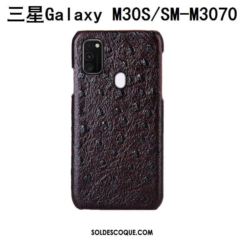 Coque Samsung Galaxy M30s Cuir Véritable Étui Téléphone Portable Étoile Protection Soldes