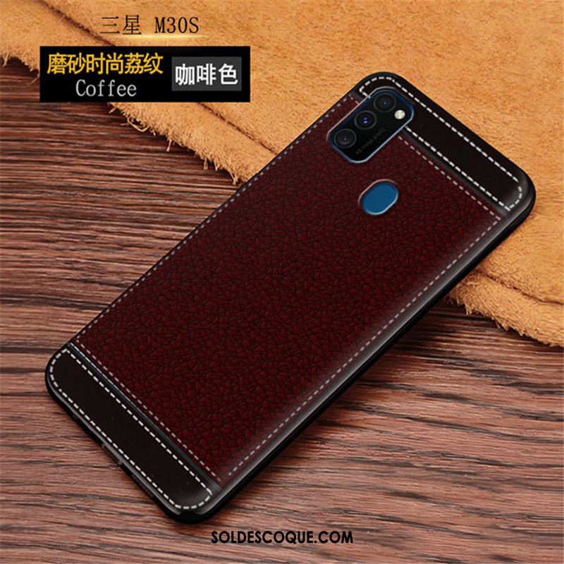 Coque Samsung Galaxy M30s Fluide Doux Étui Rouge Modèle Fleurie Protection Pas Cher