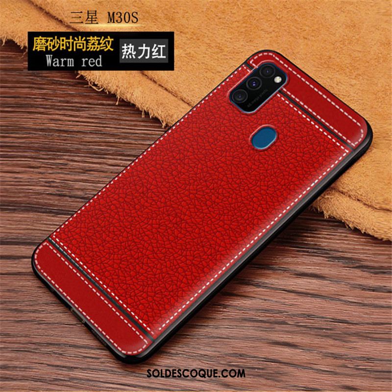 Coque Samsung Galaxy M30s Fluide Doux Étui Rouge Modèle Fleurie Protection Pas Cher