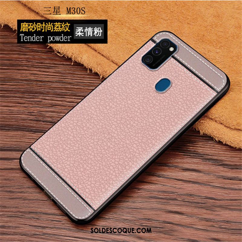 Coque Samsung Galaxy M30s Fluide Doux Étui Rouge Modèle Fleurie Protection Pas Cher