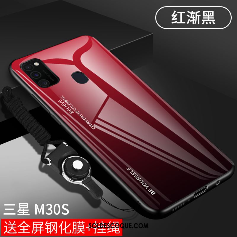 Coque Samsung Galaxy M30s Incassable Miroir Rouge Verre Étui En Vente