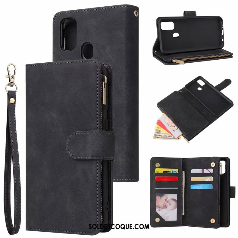 Coque Samsung Galaxy M30s Étui En Cuir Clamshell Carte Vin Rouge Étoile Pas Cher