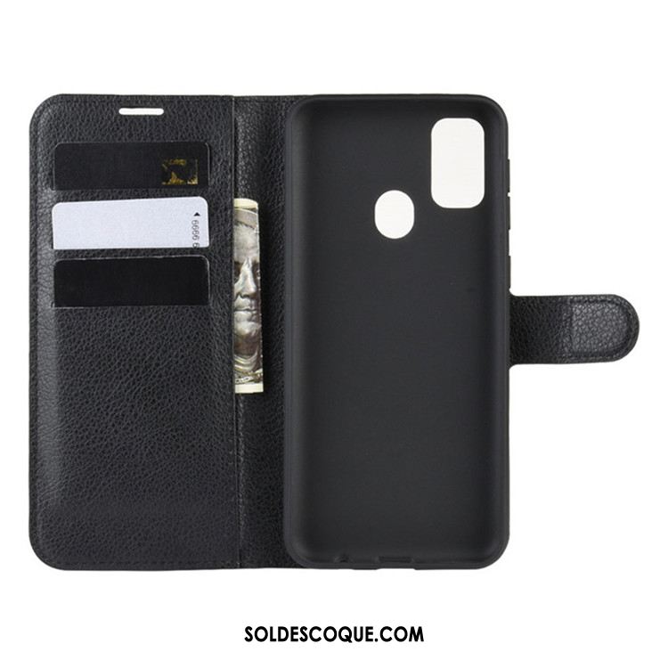 Coque Samsung Galaxy M30s Étui En Cuir Noir Protection Étoile Portefeuille Pas Cher