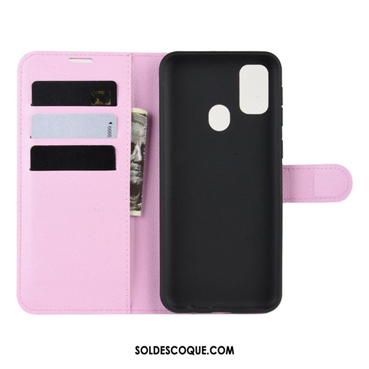 Coque Samsung Galaxy M30s Étui En Cuir Noir Protection Étoile Portefeuille Pas Cher