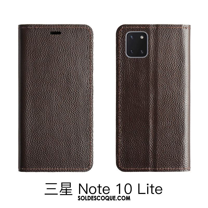 Coque Samsung Galaxy Note 10 Lite Rouge Litchi Étui En Cuir Modèle Fleurie Cuir Véritable En Vente