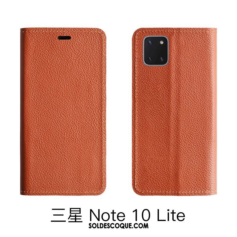 Coque Samsung Galaxy Note 10 Lite Rouge Litchi Étui En Cuir Modèle Fleurie Cuir Véritable En Vente