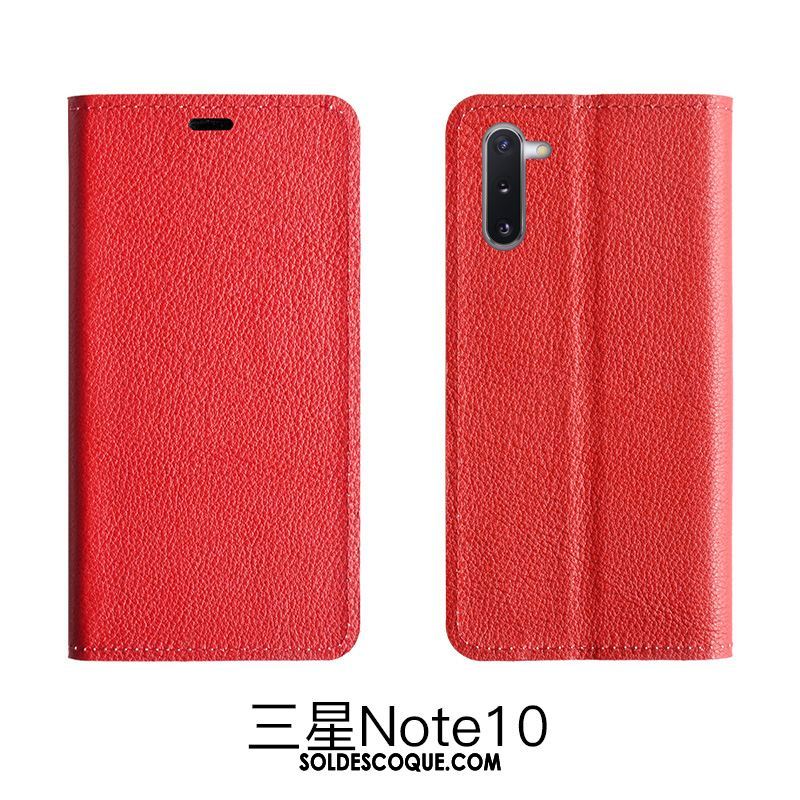 Coque Samsung Galaxy Note 10 Lite Rouge Litchi Étui En Cuir Modèle Fleurie Cuir Véritable En Vente