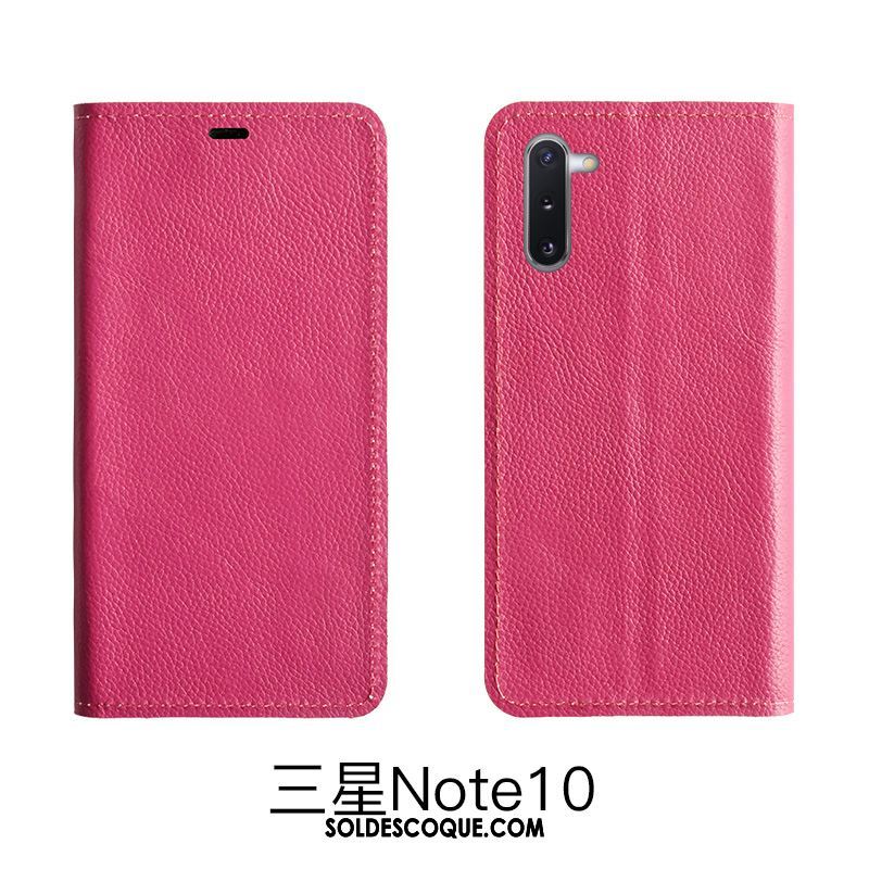 Coque Samsung Galaxy Note 10 Lite Rouge Litchi Étui En Cuir Modèle Fleurie Cuir Véritable En Vente