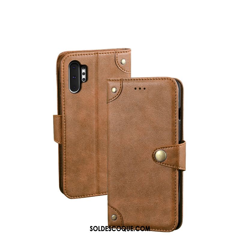 Coque Samsung Galaxy Note 10+ Étui En Cuir Téléphone Portable Bleu Vintage Protection Pas Cher