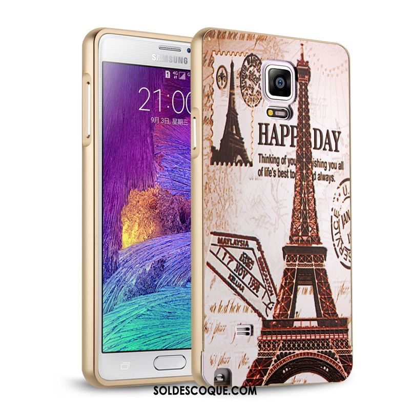 Coque Samsung Galaxy Note 4 Noir Étui Métal Border Tendance Pas Cher