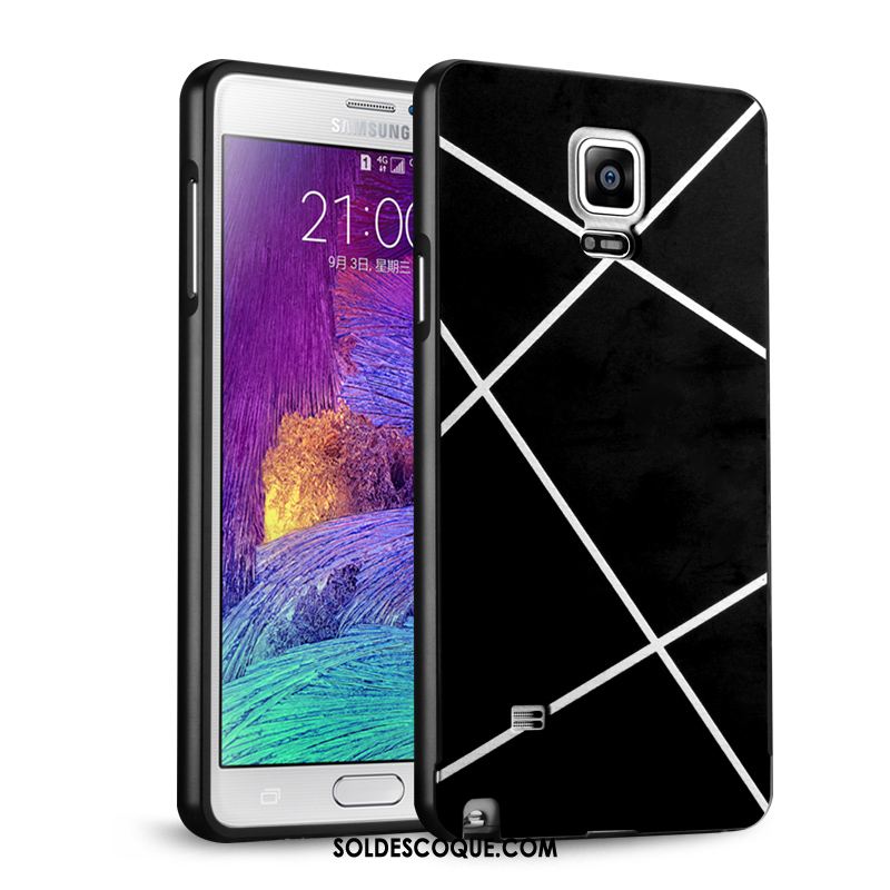 Coque Samsung Galaxy Note 4 Noir Étui Métal Border Tendance Pas Cher