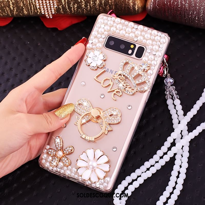 Coque Samsung Galaxy Note 8 Téléphone Portable Rose Étoile Strass Pas Cher