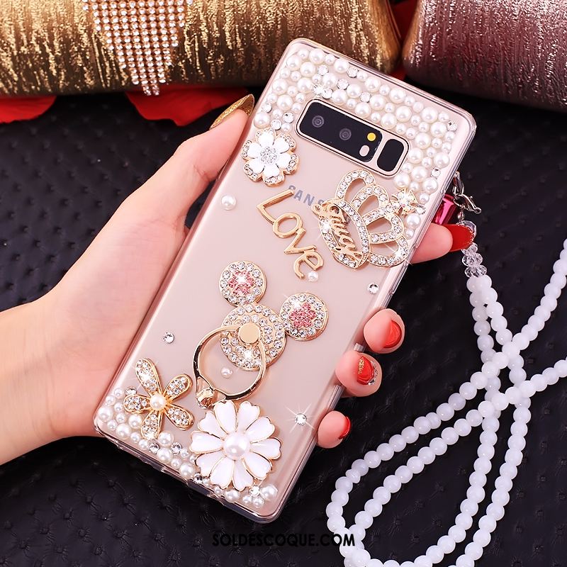 Coque Samsung Galaxy Note 8 Téléphone Portable Rose Étoile Strass Pas Cher