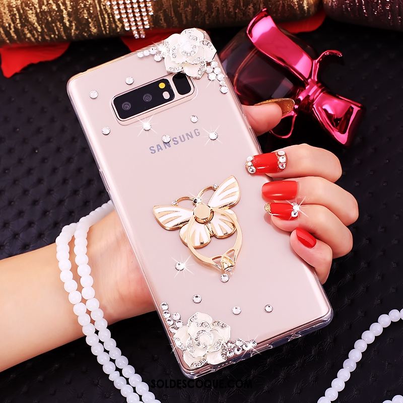 Coque Samsung Galaxy Note 8 Téléphone Portable Rose Étoile Strass Pas Cher