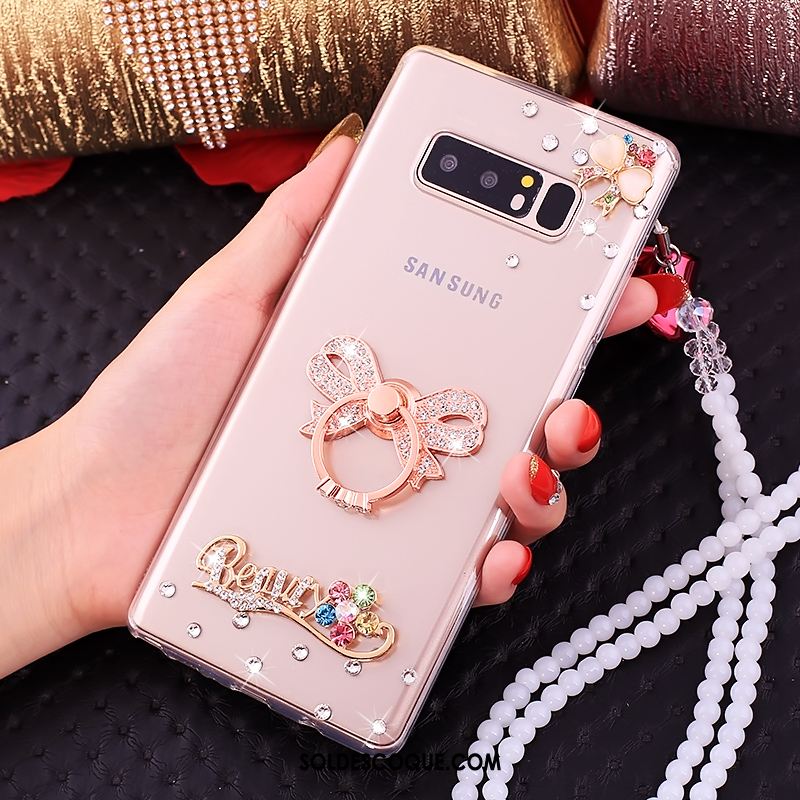 Coque Samsung Galaxy Note 8 Téléphone Portable Rose Étoile Strass Pas Cher