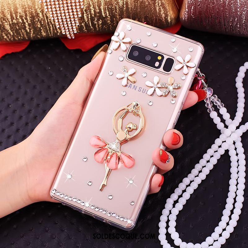 Coque Samsung Galaxy Note 8 Téléphone Portable Rose Étoile Strass Pas Cher
