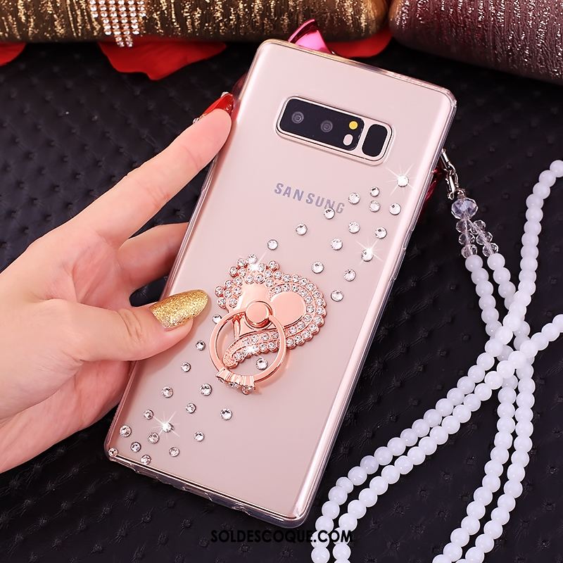 Coque Samsung Galaxy Note 8 Téléphone Portable Rose Étoile Strass Pas Cher