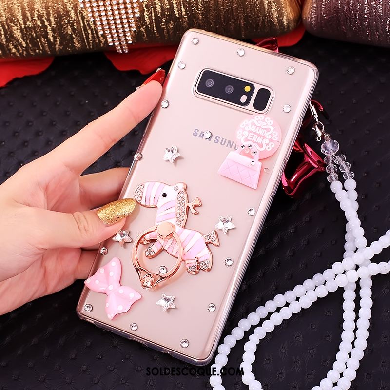 Coque Samsung Galaxy Note 8 Téléphone Portable Rose Étoile Strass Pas Cher