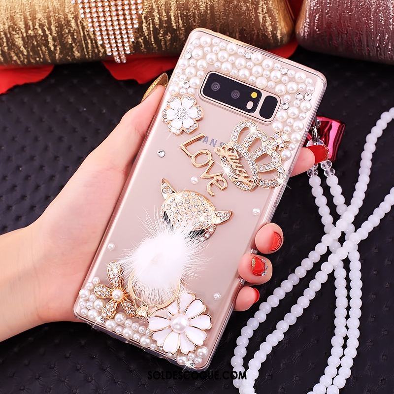 Coque Samsung Galaxy Note 8 Téléphone Portable Rose Étoile Strass Pas Cher