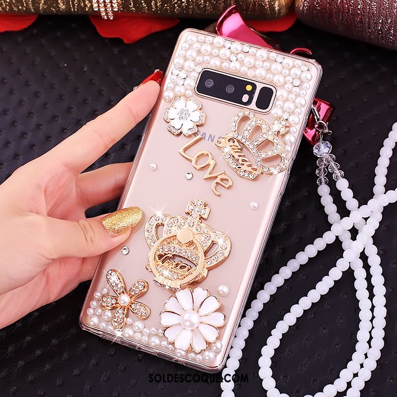 Coque Samsung Galaxy Note 8 Téléphone Portable Rose Étoile Strass Pas Cher