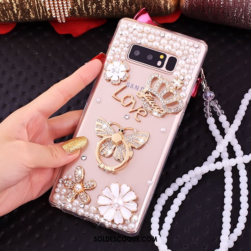 Coque Samsung Galaxy Note 8 Téléphone Portable Rose Étoile Strass Pas Cher