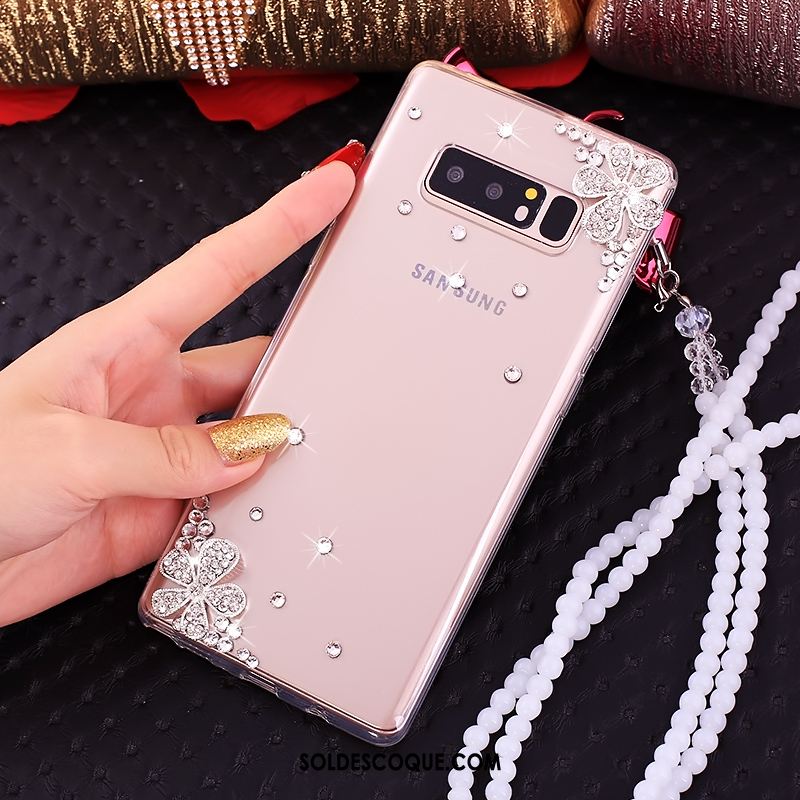 Coque Samsung Galaxy Note 8 Téléphone Portable Rose Étoile Strass Pas Cher