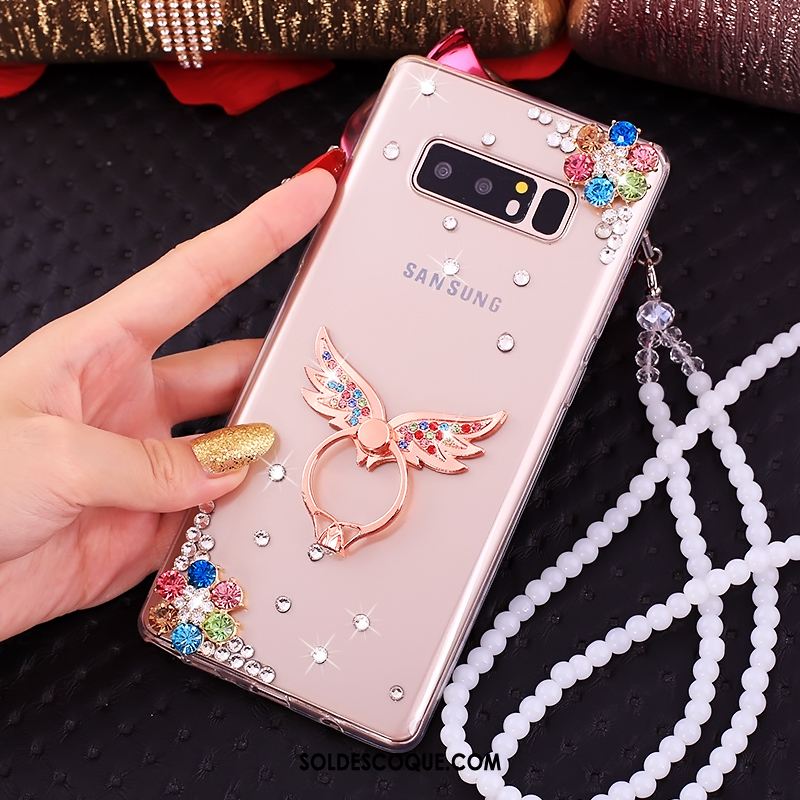 Coque Samsung Galaxy Note 8 Téléphone Portable Rose Étoile Strass Pas Cher