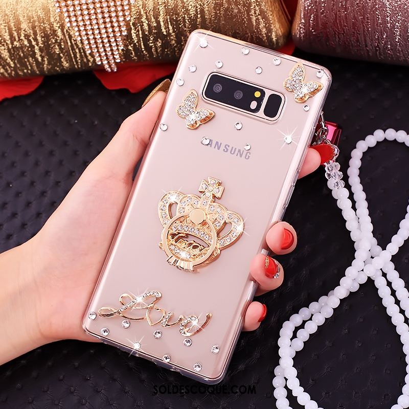 Coque Samsung Galaxy Note 8 Téléphone Portable Rose Étoile Strass Pas Cher