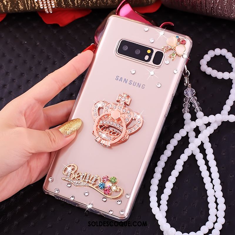 Coque Samsung Galaxy Note 8 Téléphone Portable Rose Étoile Strass Pas Cher