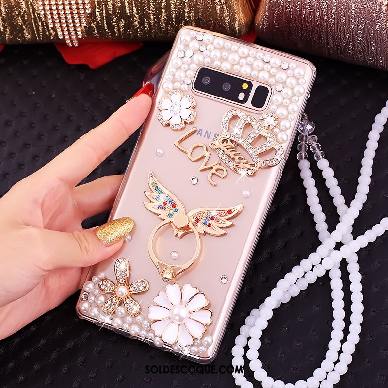 Coque Samsung Galaxy Note 8 Téléphone Portable Rose Étoile Strass Pas Cher