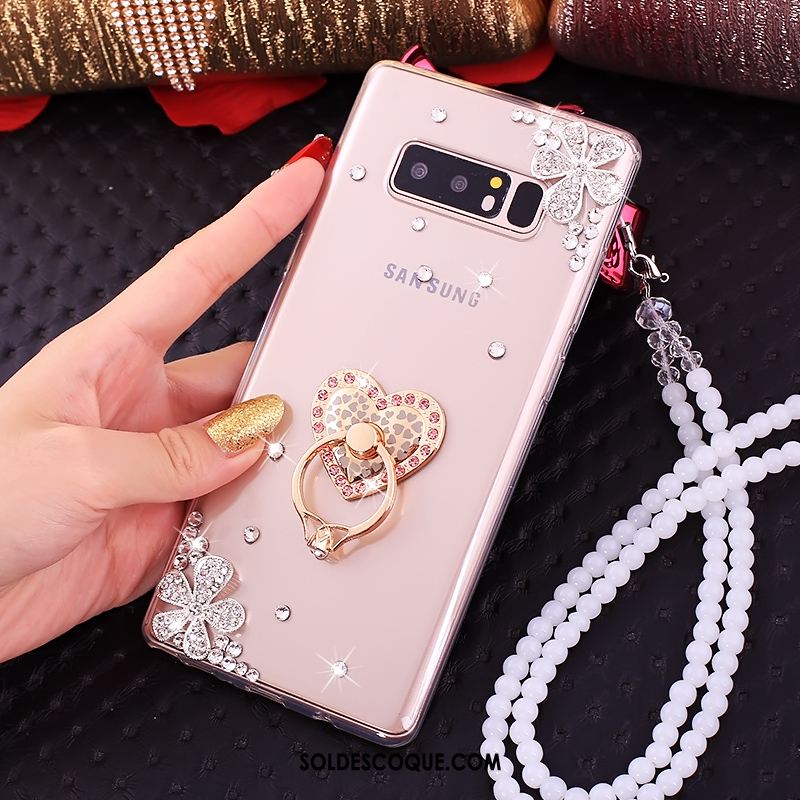 Coque Samsung Galaxy Note 8 Téléphone Portable Rose Étoile Strass Pas Cher