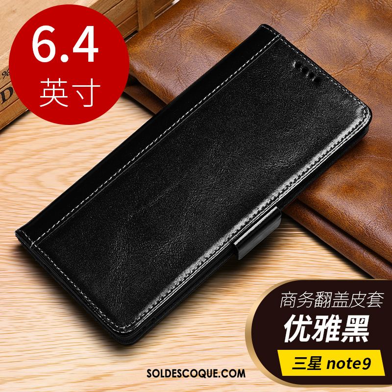 Coque Samsung Galaxy Note 9 Noir Cuir Véritable Incassable Étui Business Pas Cher