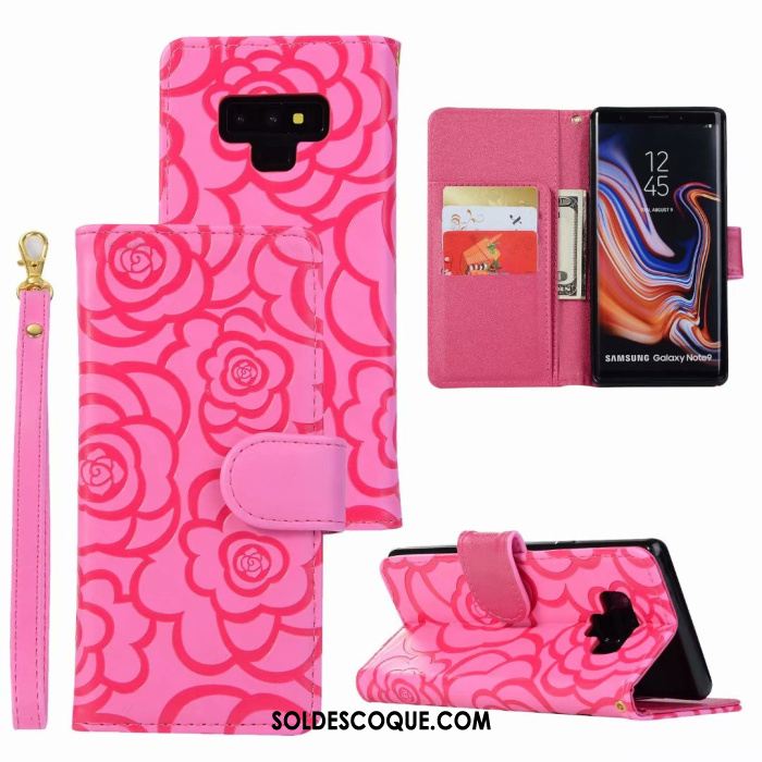 Coque Samsung Galaxy Note 9 Étui En Cuir Incassable Protection Étoile Rose Pas Cher