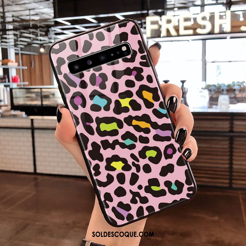 Coque Samsung Galaxy S10 5g Léopard Verre Rose Téléphone Portable Étui Pas Cher