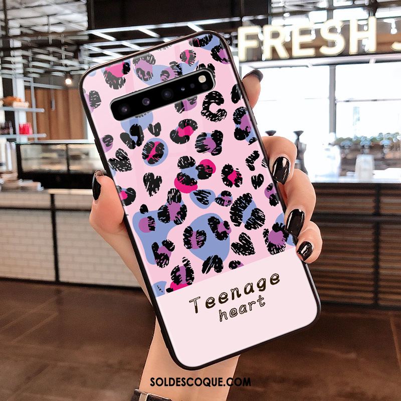 Coque Samsung Galaxy S10 5g Léopard Verre Rose Téléphone Portable Étui Pas Cher
