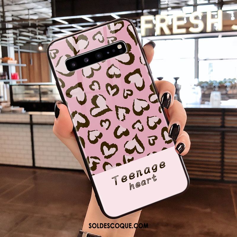 Coque Samsung Galaxy S10 5g Léopard Verre Rose Téléphone Portable Étui Pas Cher