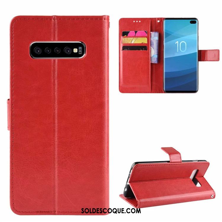 Coque Samsung Galaxy S10+ Carte Protection Incassable Noir Étui En Cuir Soldes