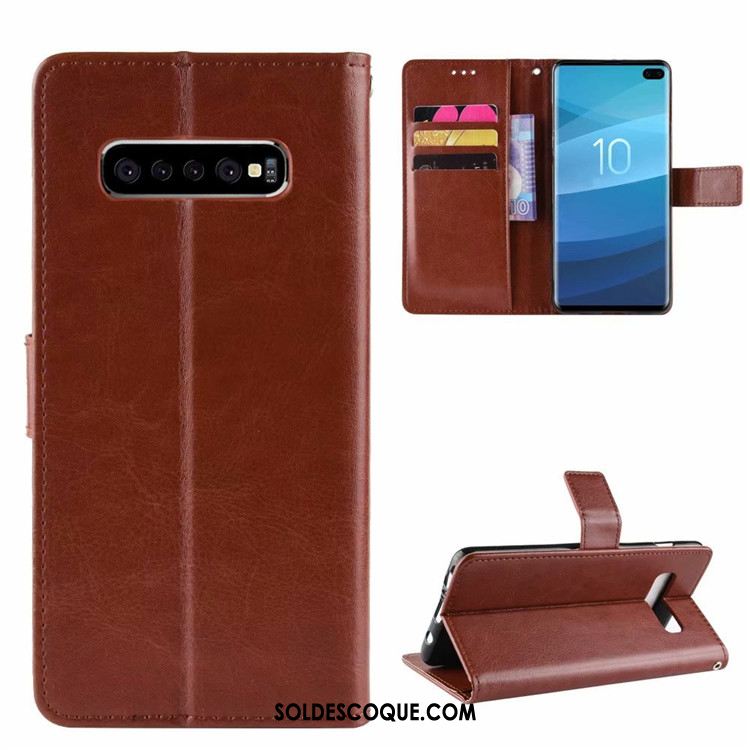 Coque Samsung Galaxy S10+ Carte Protection Incassable Noir Étui En Cuir Soldes