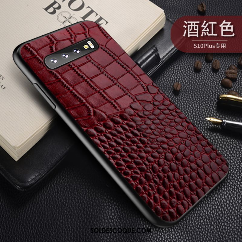 Coque Samsung Galaxy S10+ Cuir Magnétisme Vin Rouge Protection Qualité En Vente