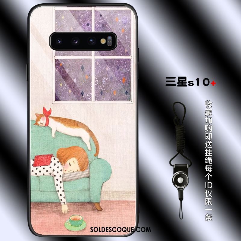 Coque Samsung Galaxy S10+ Jeunesse Bleu Verre Étoile Net Rouge Soldes