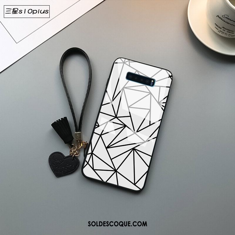 Coque Samsung Galaxy S10+ Losange Verre Tout Compris Incassable Personnalité Soldes