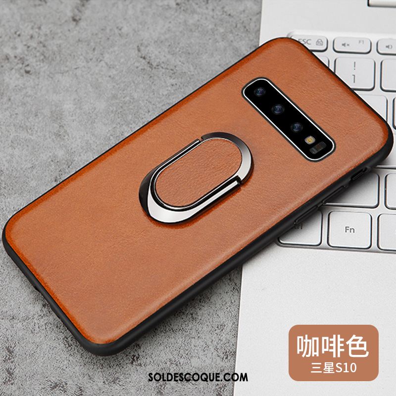 Coque Samsung Galaxy S10 Luxe Anneau Rouge Cuir Véritable Magnétisme En Vente