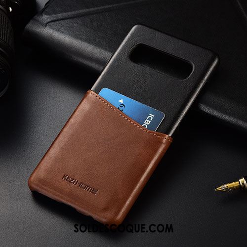 Coque Samsung Galaxy S10+ Téléphone Portable Cuir Véritable Carte Étoile Kaki Soldes