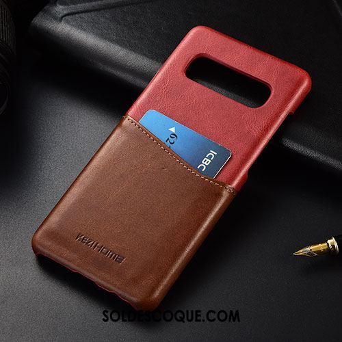 Coque Samsung Galaxy S10+ Téléphone Portable Cuir Véritable Carte Étoile Kaki Soldes
