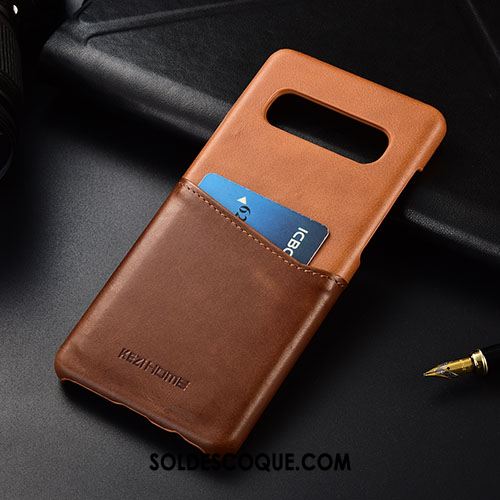 Coque Samsung Galaxy S10+ Téléphone Portable Cuir Véritable Carte Étoile Kaki Soldes