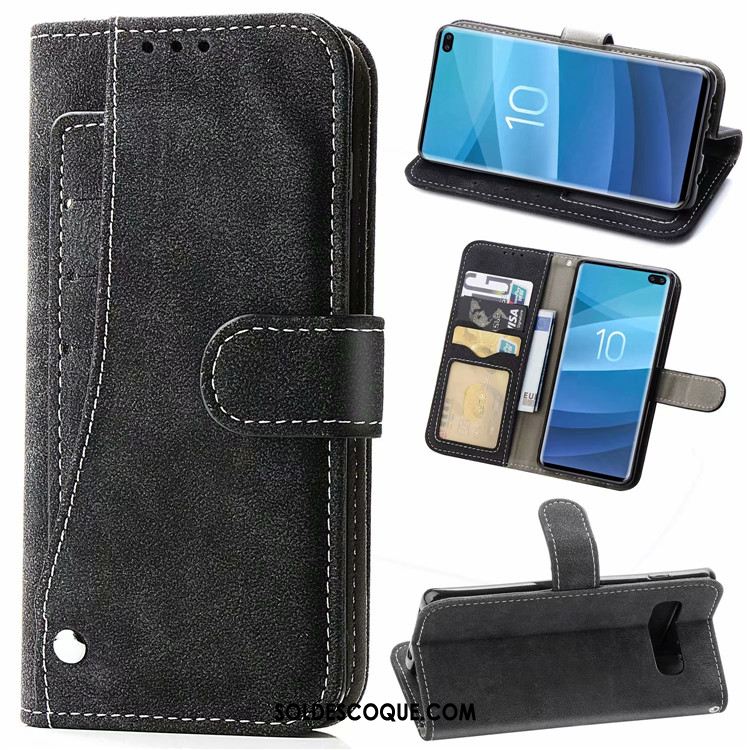 Coque Samsung Galaxy S10+ Téléphone Portable Délavé En Daim Incassable Étui En Cuir Étoile Soldes